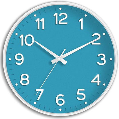 Wall Clock, 10 Inch Silent Wall Clocks Battery Operated-Modern Non Ticking Analog Clock Decorative for Kitchen Bedroom Office Bathroom(Blue)