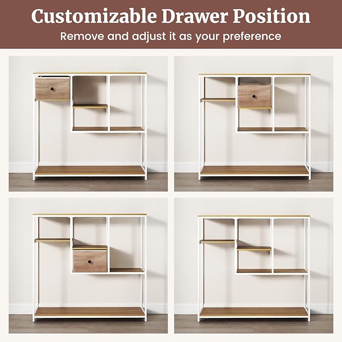 Giantex 40” Narrow Console Table, Modern Sofa Table with Open Storage Shelves and Removable Drawer, Skinny Behind Couch Tables, Long Entrway Tables for Living Room, Foyer, Hallway (Natural + White)