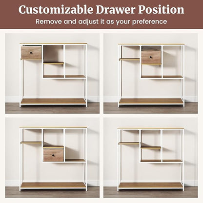 Giantex 40” Narrow Console Table, Modern Sofa Table with Open Storage Shelves and Removable Drawer, Skinny Behind Couch Tables, Long Entrway Tables for Living Room, Foyer, Hallway (Natural + White)