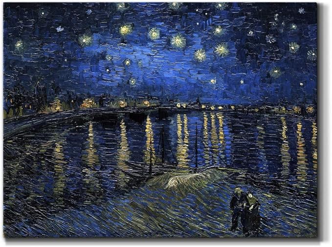 Wexford Home Decor Landscape Canvas Wall Art Abstract Floral Painting Modern Pictures Artwork Decoration for Living Room Kitchen Bathroom Office, Ready to Hang, starry night over rhone, 8x12
