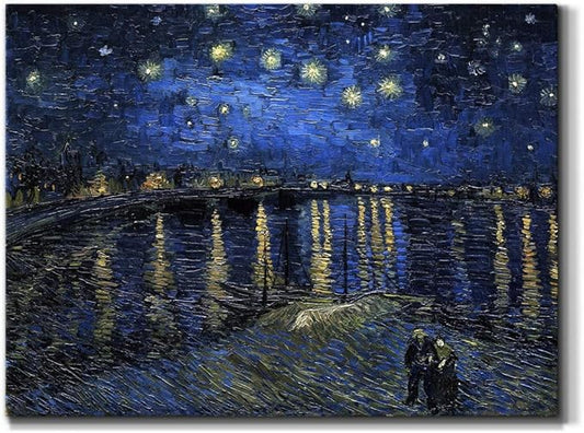 Wexford Home Decor Landscape Canvas Wall Art Abstract Floral Painting Modern Pictures Artwork Decoration for Living Room Kitchen Bathroom Office, Ready to Hang, starry night over rhone, 8x12