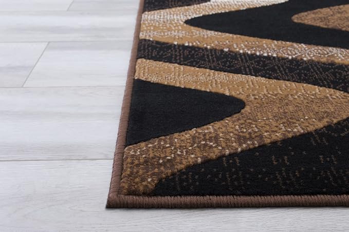 Allstar 8x10 Chocolate and Mocha Modern and Contemporary Rectangular Accent Rug with Ivory and Espresso Wavy Zigzag Design (7' 9" x 9' 8")