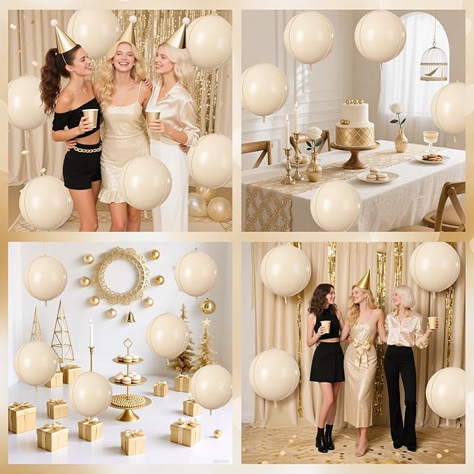 Cream Round Foil Balloons 9 pcs,Apricot Beige Giant 4D Round Balloons 22 Inch for for Boho Birthday Wedding Baby Shower Party Decorations