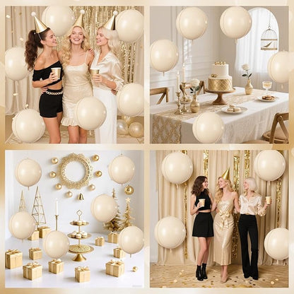 Cream Round Foil Balloons 9 pcs,Apricot Beige Giant 4D Round Balloons 22 Inch for for Boho Birthday Wedding Baby Shower Party Decorations
