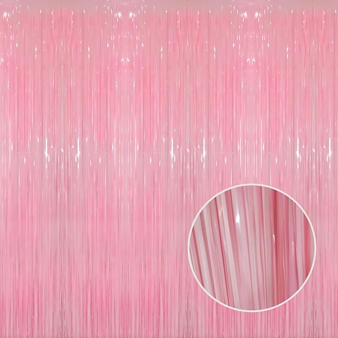 GOER 3.2 ft x 8.2 ft Foil Fringe Curtains Party Photo Backdrop Party Streamers for Birthday,Graduation,New Year Eve Decorations Wedding Decor(5 Packs,Candy Pink)