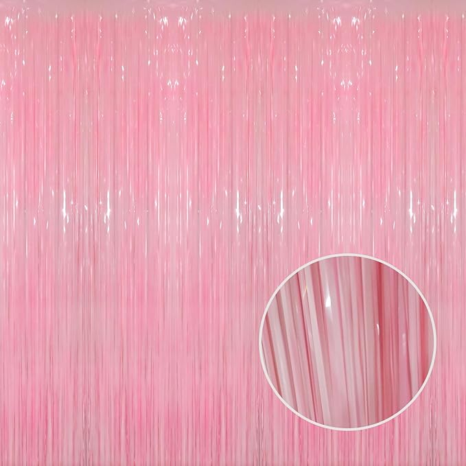 GOER 6.4 ft x 8.2 ft Foil Fringe Curtains Party Photo Backdrop Party Streamers for Birthday,Graduation,New Year Eve Decorations Wedding Decor(2 Packs,Candy Pink)