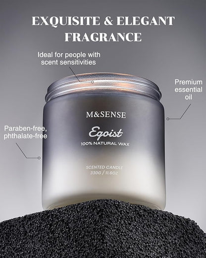 M&SENSE Lavender Sandalwood Scented Men Candles, 2 Wick 11.6oz Large Natural Soy Candle for Men 70 Hours Long Lasting Burn, Organic Black Masculine Candles Home Fragrance Holiday Candlde for Him