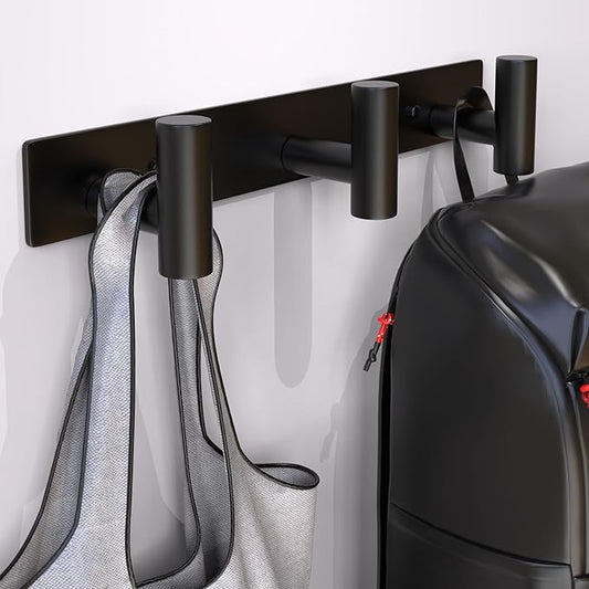 Wall Mounted Coat Rack-3 Hooks, Heavy Duty Stainless Steel Wall Hooks for Towel Coat Bag, Hat Rack Coat Hanger Coat Hooks Towel Racks for Bathroom Entryway Kitchen Hotel Office (Black, 1 Pack)