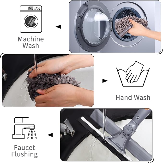 Window Washing Kit with Extension Pole, 73’’ Window Cleaning Squeegee Kit, 3 in 1 Window Cleaning Kit with 2 Microfiber Pads & 2 Chenille Pads for Indoor Outdoor Windows