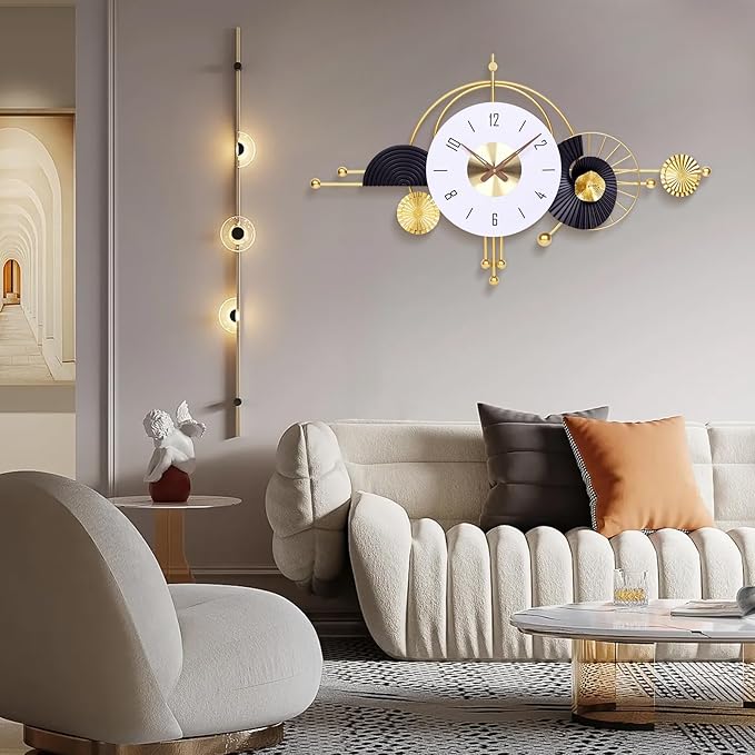 38x22 Inch Modern Metal Wall Clock Battery Operated, Contemporary Silent Non-Ticking Analog Clock for Home Decor, Living Room, Bedroom, Office, Kitchen, Entryway