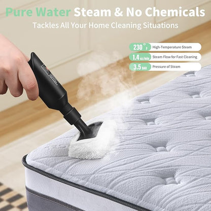 2500W Steam Cleaner - Adjustable 6-Level Steam Control, 15s Fast Heat, 1.6QT Water Tank, Portable High-Pressure Steamer for Home, Car, Grout
