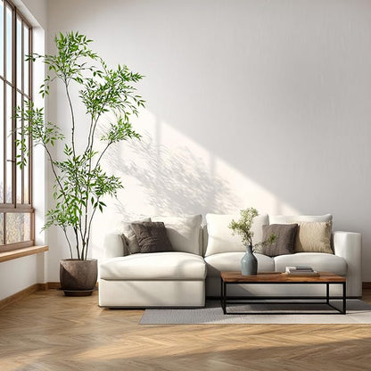 Artificial Nandina Domestica Tree, 7ft Tall Indoor Plant, Potted Faux Greenery with Natural Stems