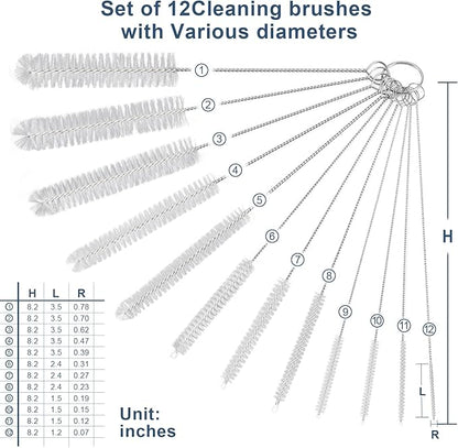 Straw Cleaner Brushes Sets, 12 Pieces 8.2 Inch Botthle Cleaning Brush and Nylon Tube Brush Brush Kit for Sippy Cup, Tumbler, Water Bottle, Drinking Straw (White)