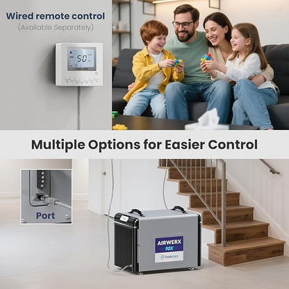 BaseAire AirWerx90X Energy Star Dehumidifier for Crawl Space Basement, 198 Pints Commercial Dehumidifier with Pump, 5 Years Warranty, Intelligent Humidity Control, Auto Shut off/Restart