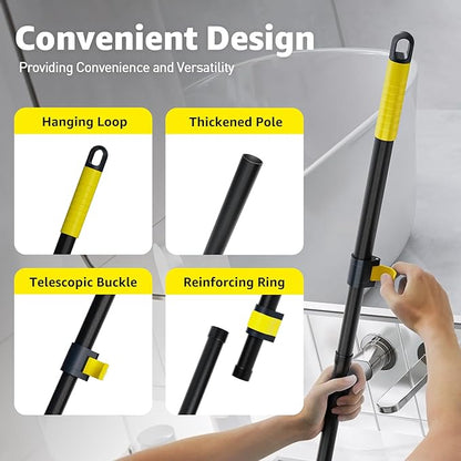 Grout Brush with Long Adjustable Handle - Telescopic, Rotation Tile Grout Cleaning Tool, V-Shape Shower Scrubber Cleaner Stiff Bristle for Cleaning Bathrooms Tile Floors, Baseboards and Corners - 59in