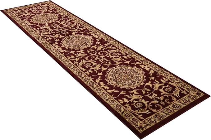 Rugs.com Chateau Collection Rug – 10 Ft Runner Red Medium-Pile Rug Perfect for Hallways, Entryways