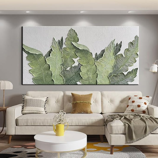 YaSheng Art- Modern minimalist 3D textured wall art Oil Paintings on Canvas Green plant paintings handmade Abstract artwork painting large canvas wall art Home Wall Art Deco Picture 30X60 Inches