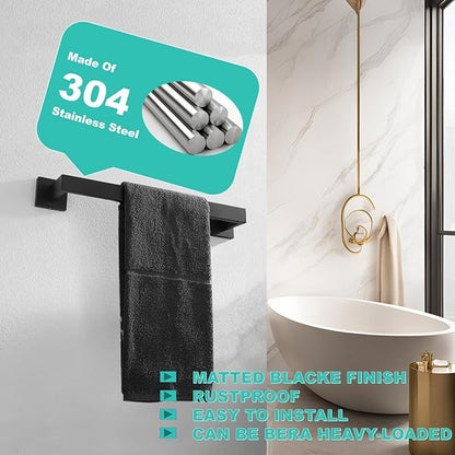 16 Inch Towel Bar for Bathroom 12/16/24/28/32/36 Inch Kitchen Towel Holder Matte Black Towel Rod Wall Mounted SUS304 Rustproof Towel Rack Modern Square Design (1, Matte Black, 16 Inch)