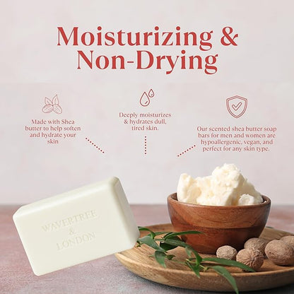 Wavertree & London Poppy Scented Natural Soap Bar, 7oz Moisturizing French Triple Milled Soap Bar for Women & Men Enriched with Organic Shea Butter, Pure Bath & Body Soap (1 Bar)