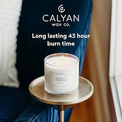Calyan Wax Co. Cedar & Tobacco 3 Wick Scented Candle - 43 Hour Burn - Luxury 3 Wick Soy Candles - Non Toxic Soy Wax Candles - Long Lasting Large Glass Jar Candle for Home - 14.9oz