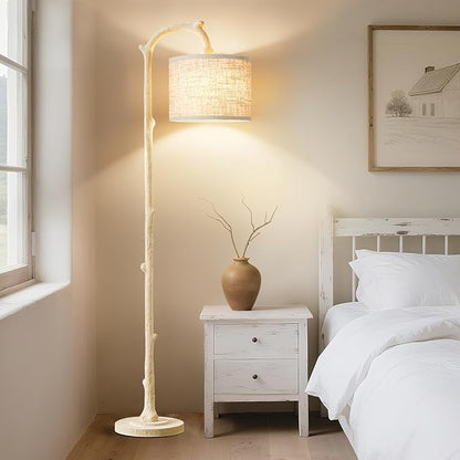 Floor Lamp for Living Room - 69" Rustic Farmhouse Tall Lamp with 3 Color Temperatures- Country Resin Vintage Reading Light Standing Lamps for Bedroom Office Classroom Home Decor, Almond White