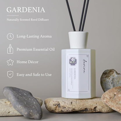 Reed Diffuser Set, 6.76 fl oz Gardenia Scented Oil Diffuser, Home Fragrance with Reed Sticks for Bedroom, Office, Bathroom Shelf Decor & Gifts