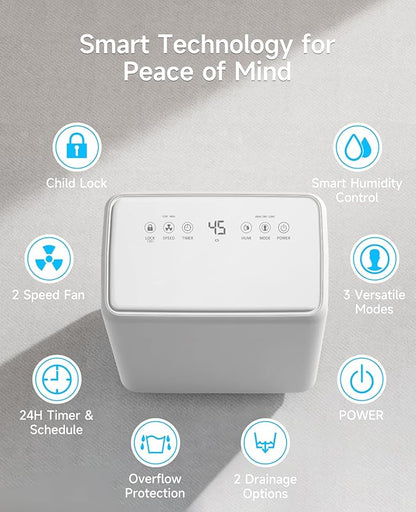 2000 Sq. Ft Dehumidifier for Basement, 30 Pint Dehumidifiers for Home, Bedroom and Bathroom, 3 Modes Dehumidifier with Drain Hose, Smart Humidity Control, 24H Timer (Off-White)