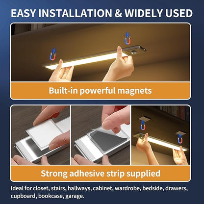 Under Cabinet Lights,76 LED Operated Motion Sensor Light Indoor,1500mAh USB Rechargeable Closet Lights, 6 Pack Magnetic Dimmable Closet Lights，Wireless Under Counter Lights for Kitchen, Stairs.