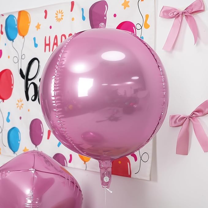 12Pcs Pink Round Foil Balloons, 22" 15" 10" 4D Helium Ball Balloon, Metallic Pink Foil Balloon for Birthday Graduation Wedding Anniversary New Year Eve Disco Prom Party Decorations