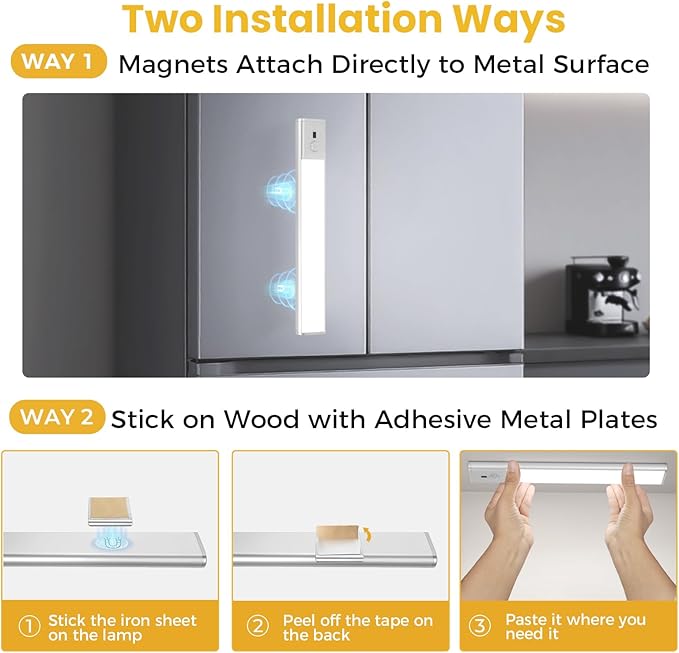 Under Cabinet Lighting, Motion Sensor Light with 3 Color Temps, Rechargeable Closet Lights with Hand Wave, 11.8 Inch Dimmable Under Counter Lights for Kitchen, Wardrobe, Stairs, 2 Pack
