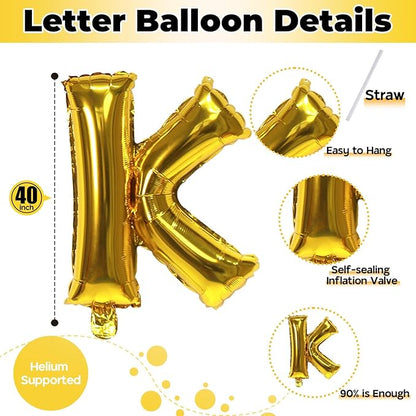 Giant K Alphabet Name Balloon, Gold Self Inflating Custom Letter Balloons Birthday Decor, 40 Inch Helium Mylar Foil Word Balloons Letters for Girls Men Anniversary Party Graduation Decoration Supplies