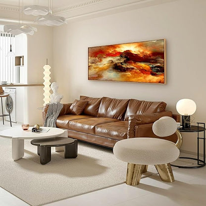YYYYHPP WKYP0275 Abstract Wall Art Orange Flow Canvas Wall Art Wood Framed Canvas Prints Painting Pictures Ready to Hang for Living Room Bedroom Kitchen Home and Office Wall Decor