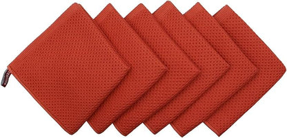 Mia'sDream Natural Cotton Waffle Weave Kitchen Tidy Dish Cloths Drying Rags Cleaning Cloth, Soft and Absorbent Kitchen Hand Towel Washcloths, 12inchx12inch 6 Pack (Brick Red)