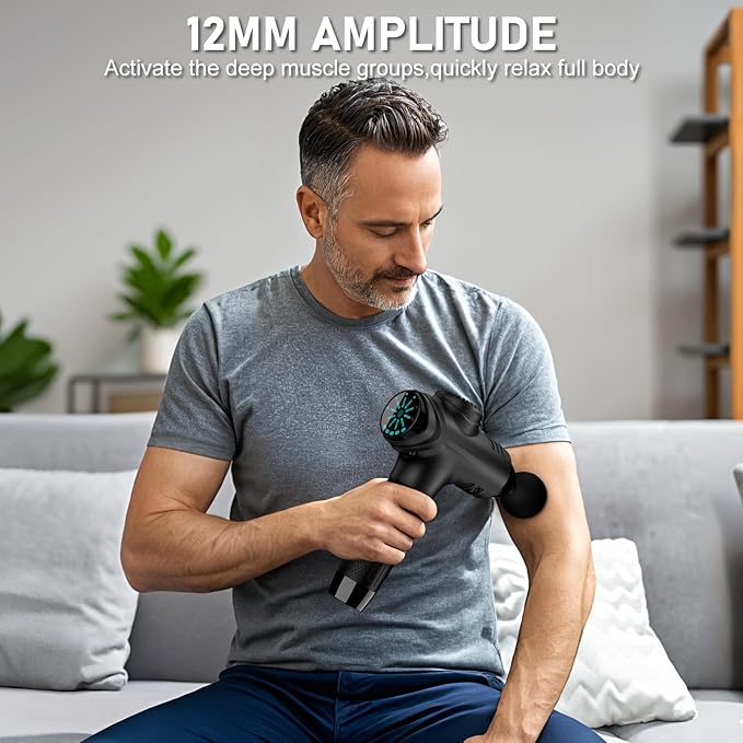 RAEMAO Massage Gun, Handheld Electric Deep Tissue Muscle Massager for Athletes for Pain Relief Attaching 8 Replacement Heads, Percussion Massager with 10 Speeds, Father's Day Gifts, Black