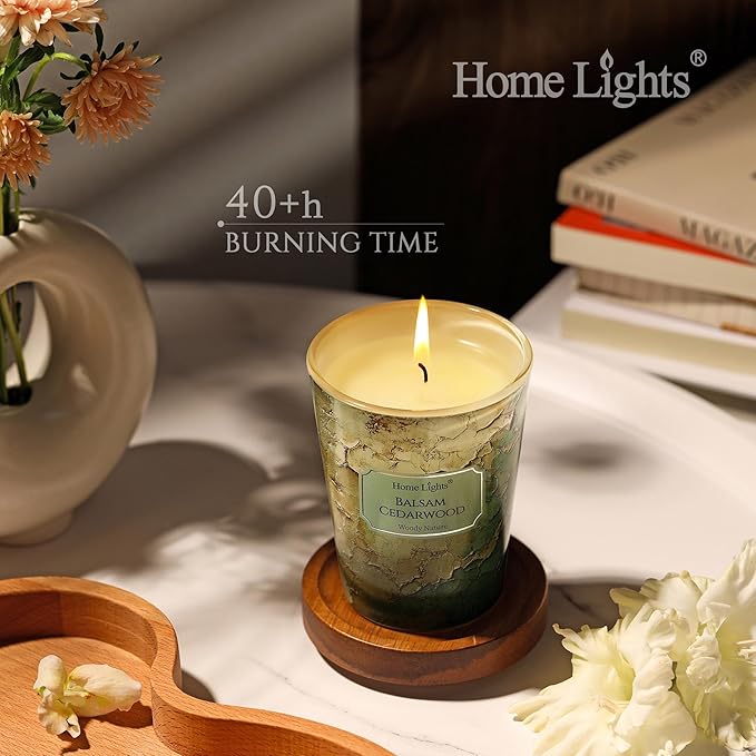 HomeLights Balsam Cedarwood Scented Candles | 6.7oz Soy Candles Industrial Chic Large Candle Jars | Ideal Candle Gifts for Events, Home Decor Stress, Relief & Relaxation