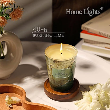 HomeLights Balsam Cedarwood Scented Candles | 6.7oz Soy Candles Industrial Chic Large Candle Jars | Ideal Candle Gifts for Events, Home Decor Stress, Relief & Relaxation