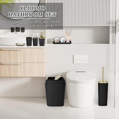 Bathroom Accessories Set - Black Bathroom Set, 9PC Bathroom Accessory Set with Trash Can, Toilet Brush, Qtip Holder Dispenser & Soap
