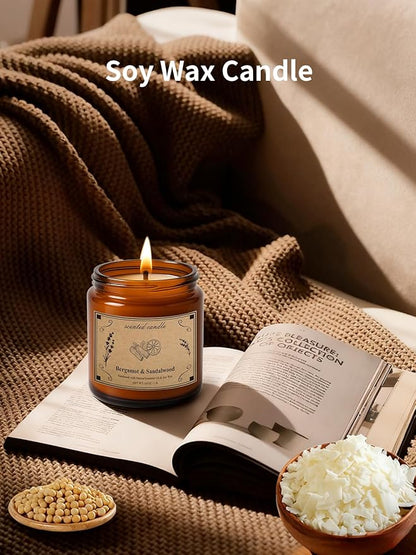 Scented Candles, 16oz Large Jar Soy Wax Candle – Bergamot & Sandalwood with Premium Plant Wax Blend for Consistent Burn, Aromatherapy Candle for Home Scented, Relaxation and Gift for Women/Men