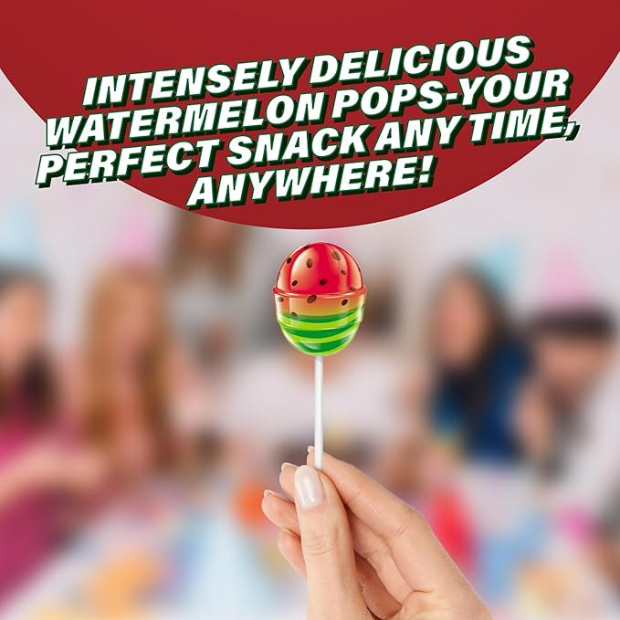 Colombina Bon Bon Bum Lollipops w/Bubble Gum Center, Watermelon Flavor, Individually Wrapped, Ideal for Party Favors and Gifts, 2 Pack (24 Count)