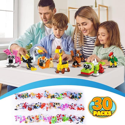 30 Pack Party Favors for Kids, 750 PCS Animals Building Block Toy for Goodie Bag Stuffers, Toy Set for Classroom Student Prizes Easter Birthday Valentines Day Gifts for Boys Girls Ages 6-12+