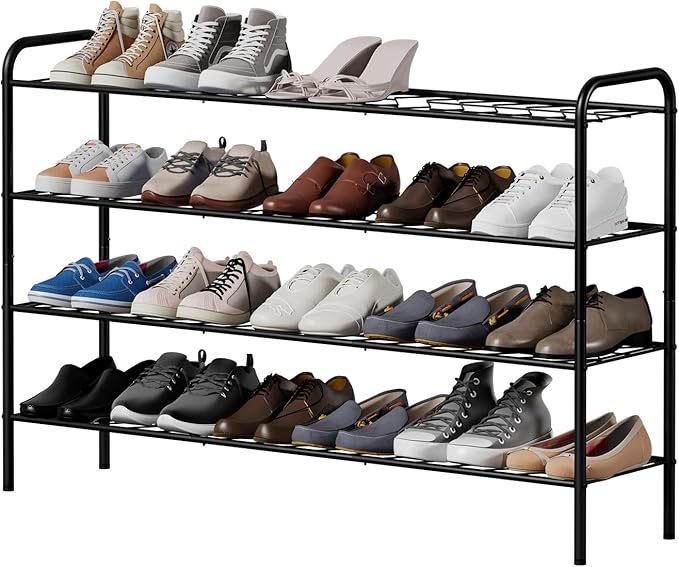 4-Tier Metal Shoe Rack, Free Standing Shoe Storage Rack for Entryway, Closet and Hallway (Black, 4-Tier-Long)
