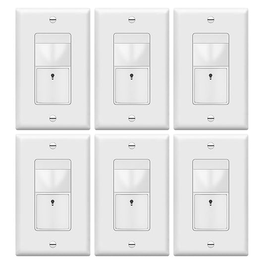 TOPGREENER PIR Motion Sensor Light Switch, Occupancy & Vacancy Motion Sensor Switch, Operable Without Ground Wire, No Neutral Wire, Single Pole, TDOS5-HL-W-6PCS, White
