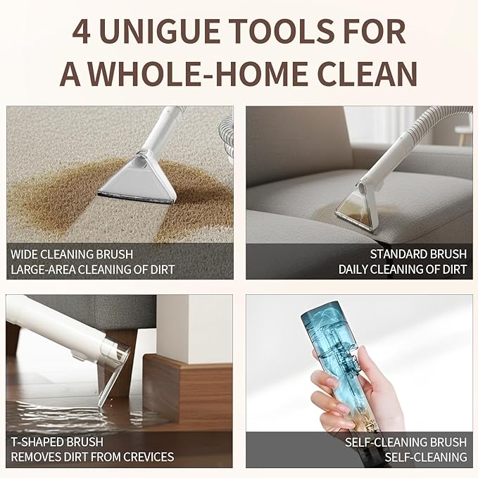 COCEAN Multi-Purpose Portable Carpet and Upholstery Cleaner, Carpet Cleaner Machine Powerful Suction Spot Cleaning, Deep Stain Cleaning shampooer for Carpet, Car Seats, Pets,Rug, with BrushHead