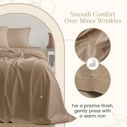 800 Thread Count 100% Egyptian Cotton Twin Bed Sheets Set ,15"Deep Pocket Sheets Twin, Soft & Comfy Machine Washabe Hotel Luxury Bedding, No Pilling & Shrinkage Fade Resistant Premium Cotton- Taupe