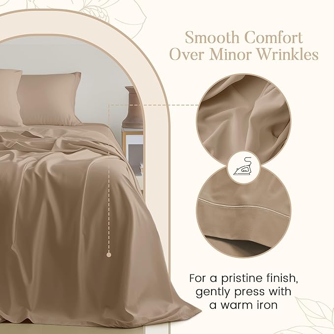 Split King Sheet Set, 100% Cotton Bed Sheets Split King Size Sheets Deep Pocket Set, 800 Thread Count Sateen Weave 4 Piece Luxury Bedding, Soft & Breathable No Pill Fade Resistant – Taupe