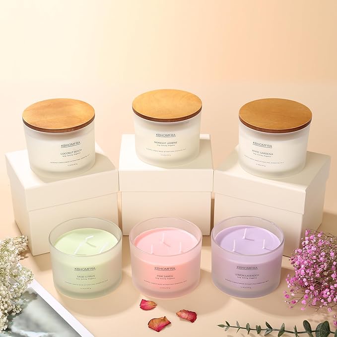 Scented Soy Wax Candle, 12.4 Oz Glass Jar, 70+ Hours Burn Time, Natural Essential Oils, Cotton Wick, Long Lasting Fragrance, Modern Contemporary Style (Coconut Vanilla+Sage Citrus 2pack)