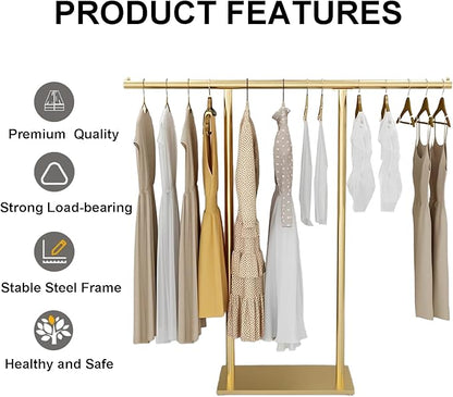 Gold Clothing Rack for Boutique, Gold Garment Rack, Double Pole Supported Stable Metal Retail Clothes Stand, Freestanding Clothes hanging Rack in Bedroom and Laundry Room (gold, 39.37X51.18in)