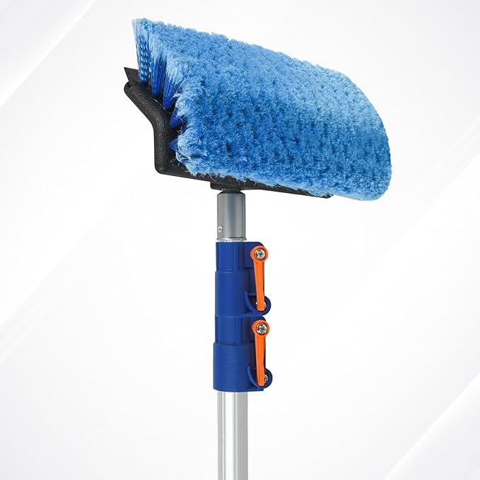 36 FT Exterior House Cleaning Brush Set with 7-30 Foot Telescoping Extension Pole, Soft Scrub Car Wash Brush, Medium Bristle Cleaning Brush and Window Squeegee & Washer