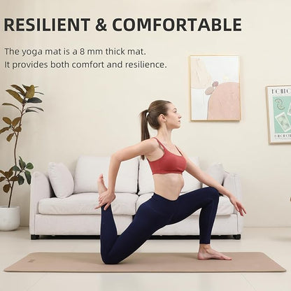 Yoga Mat Extra thick 8mm Exercise mat, Soft Lightweight TPE Fitness Mat with strap, High Elasticity, Anti-fatigue,non-slip mat for Women, Yoga, Camping, Travel, Gym & Outdoor | 72"L x 0.32"Th