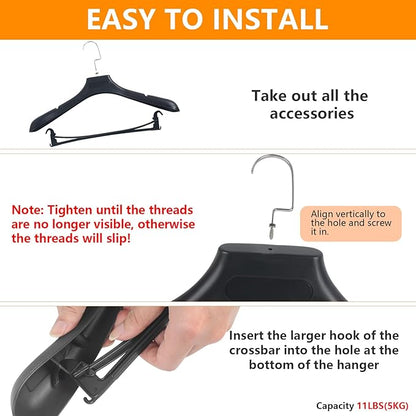 DEDU Plastic Extra Wide Shoulder Suit Hangers for Men 6 Pack Width 17.7", Black Sweater Hangers no Shoulder Bump Non Slip for Thick Sweaters, Clothes Hangers with Pants Bar & Metal Hook